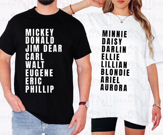 Disney Couples Character Name